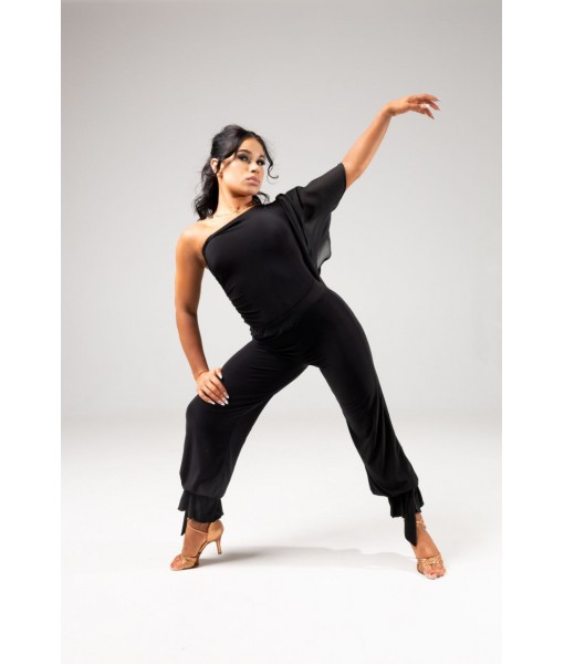 Боді з шифоном на одне плече з драпіруванням