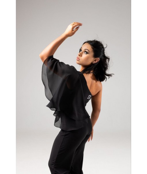 Боді з шифоном на одне плече з драпіруванням